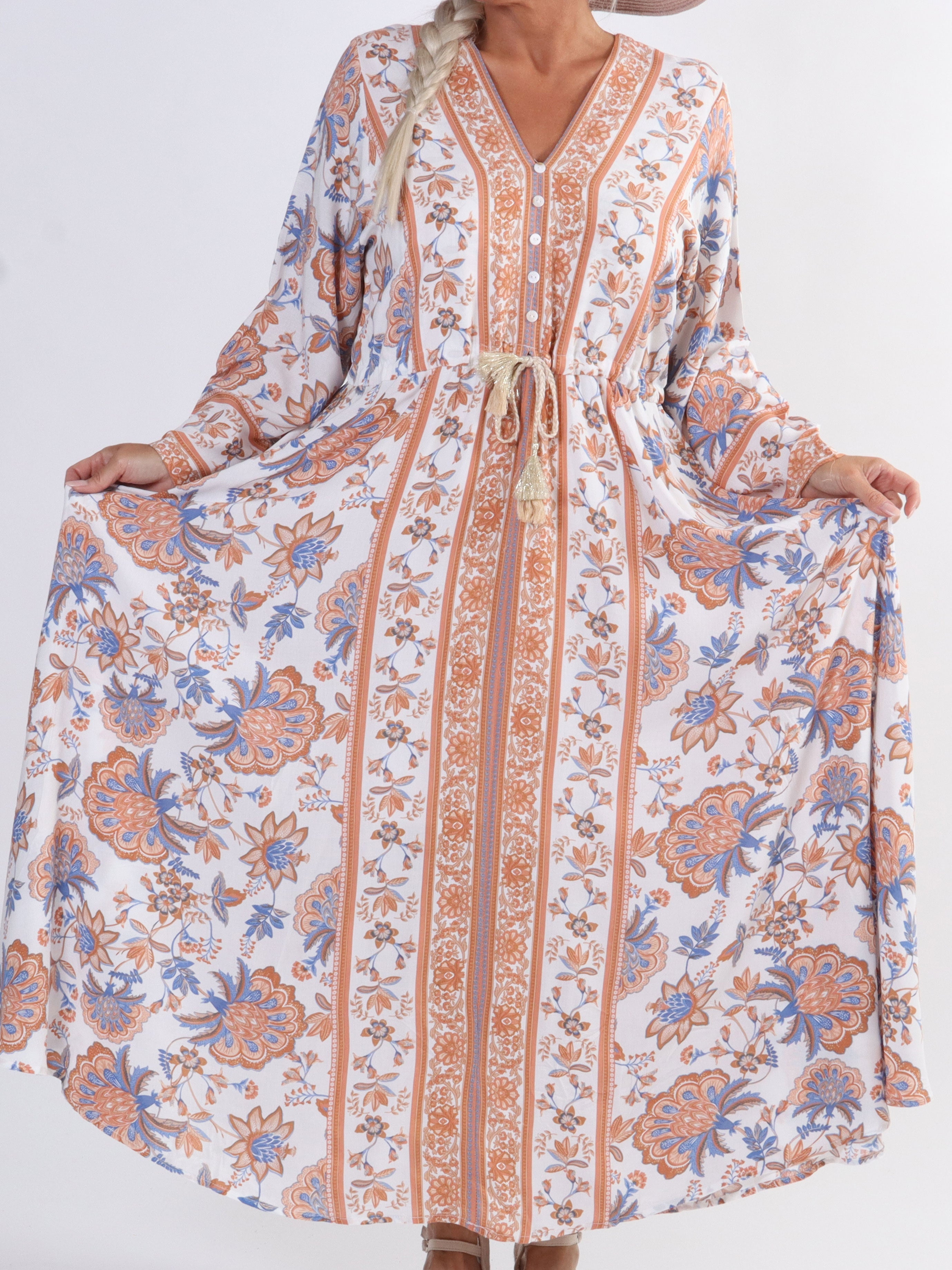 Victoria - Lång sommarklänning med knytband i midjan